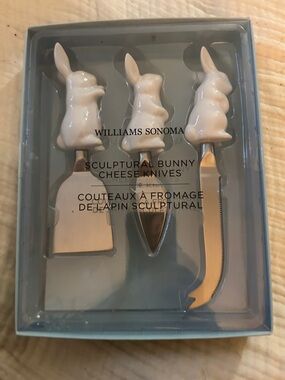 Williams Sonoma Ceramic Bunny Handle Cheese Knife Set - White and Silver